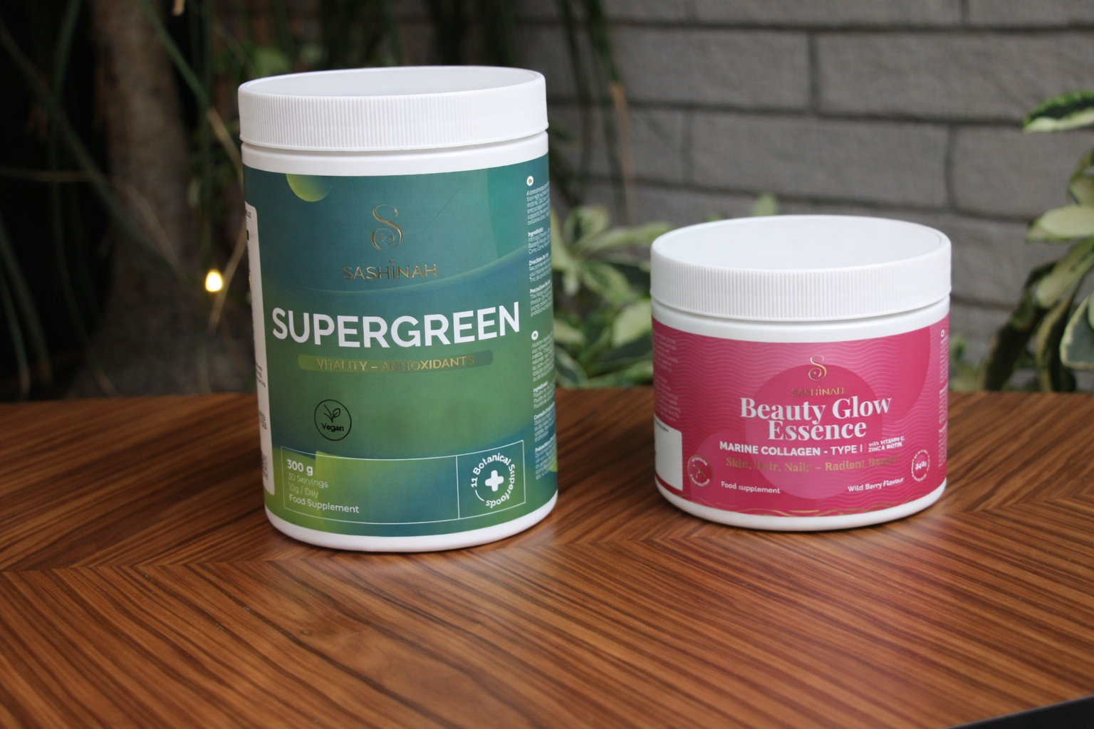 Pack collagène marin Beauty Glow et superaliments poudre Supergreen Sashinah peau énergie detox