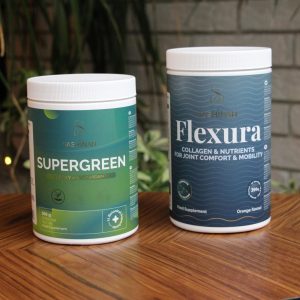 Pack collagène Flexura et superaliments poudre Supergreen Sashinah articulations detox energie