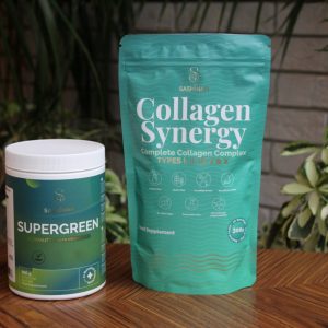 pack collagene multi type synergy et superaliments poudre supergreen sashinah energie vitalite