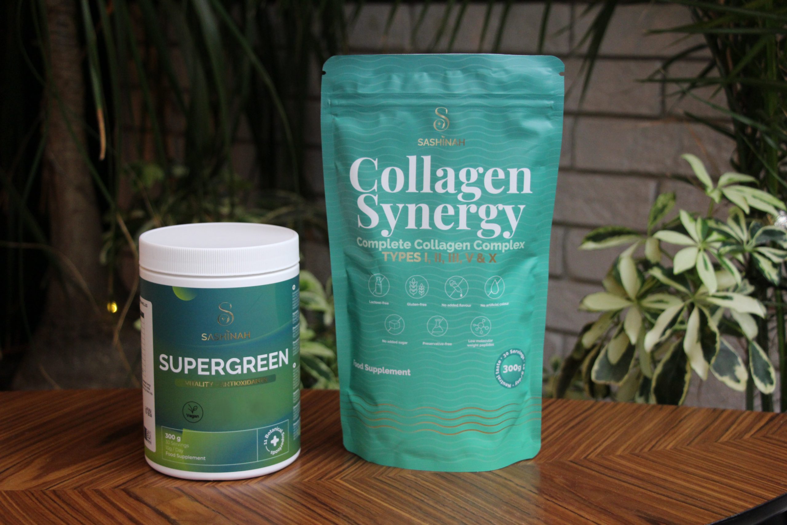 pack collagene multi type synergy et superaliments poudre supergreen sashinah energie vitalite