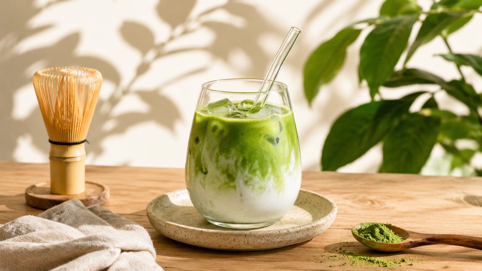 Eisgekühlter Matcha-Latte, zubereitet mit dem zeremoniellen Matcha KASUMI SASHINAH®